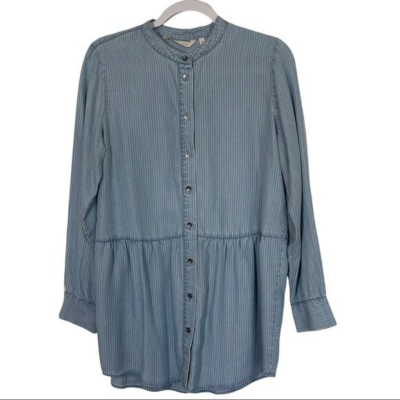 Soft Surroundings Tunic Top Soft Tencel Blue Button Up Peplum Peasant Size M - Picture 11 of 11
